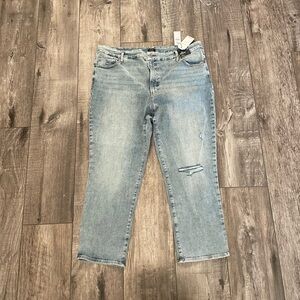 Light Blue Distressed Boyfriend Style Jeans from Express “90s High Rise”.